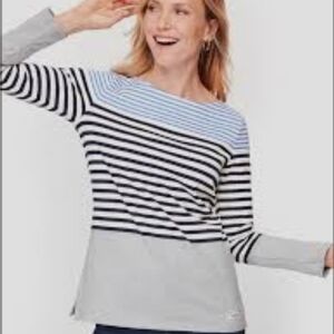 Talbots Randall Long Sleeve Striped Blue Top Women Petite Small 100% Cotton